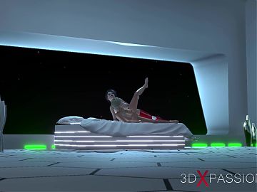 Sexy sex in space station! 3d dickgirl plays with a lovely young lady
