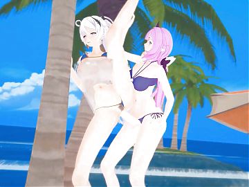 Honkai Impact Elysia and Kiana Beach Sex Hentai Mmd 3D Purple Hair Color Edit Smixix